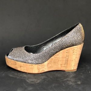 STUART WEIRZMAN Anna Peep Toe Platform Wedge Pumps
